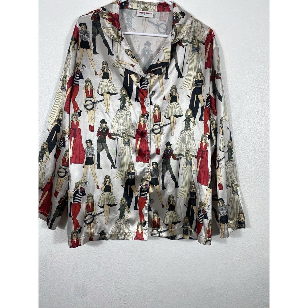Taylor Swift Pajama Shirt Size M Multicolored AOP Red Taylor's Version Eras - Picture 2 of 15